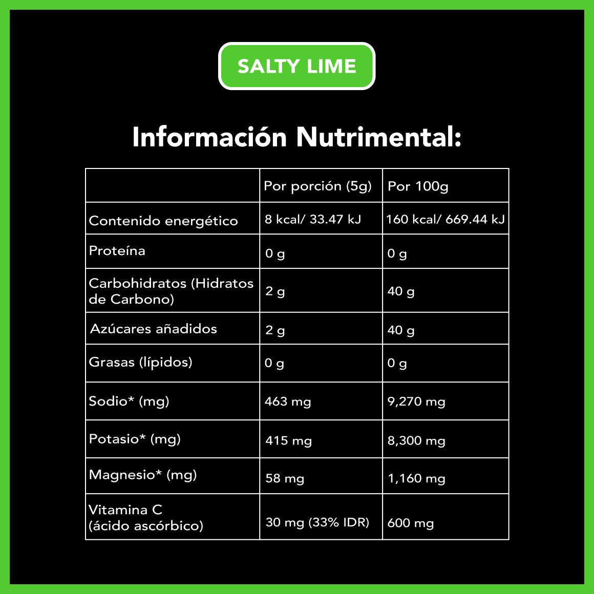 Salty Lime | Tabla nutrimental