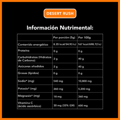 Desert Rush | Tabla nutrimental